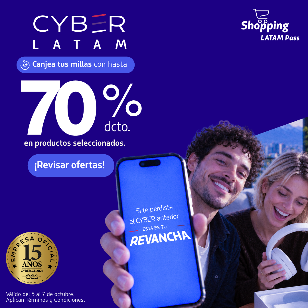 Este Cyber Canjea tus millas con hasta 70% dcto. en productos seleccionados.