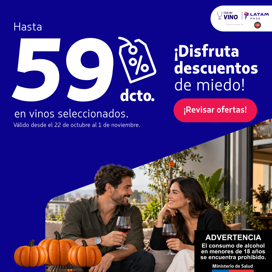 Club del Vino - ¡Disfruta descuentos de miedo! Hasta 59% de descuento en vinos seleccionados. Válido desde el 22 de octubre al 01 de noviembre. ¡Revisar ofertas!